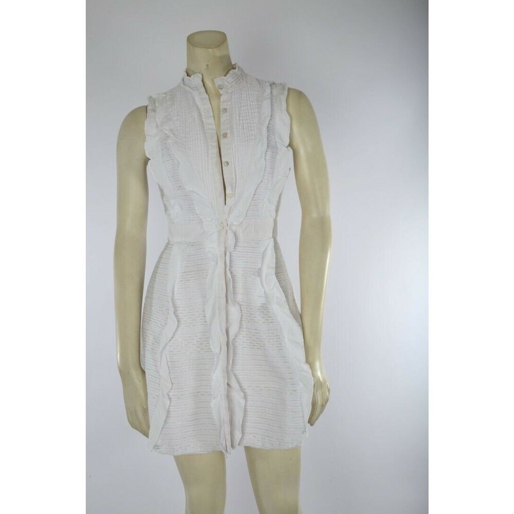 MARISSA WEBB White Sleeveless Ruffle Button Down Mini Dress Size XS